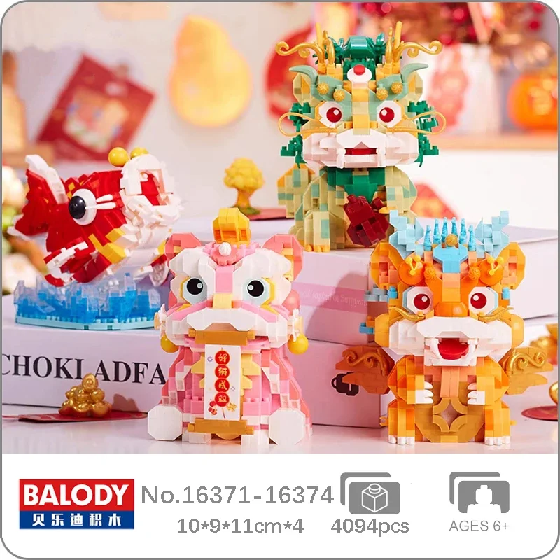 Balody New Year Mythical Beast Pi Xiu Lion Dance Dragon Koi Carp Pet Animal Doll Mini Diamond Blocks Bricks Building Toy No Box