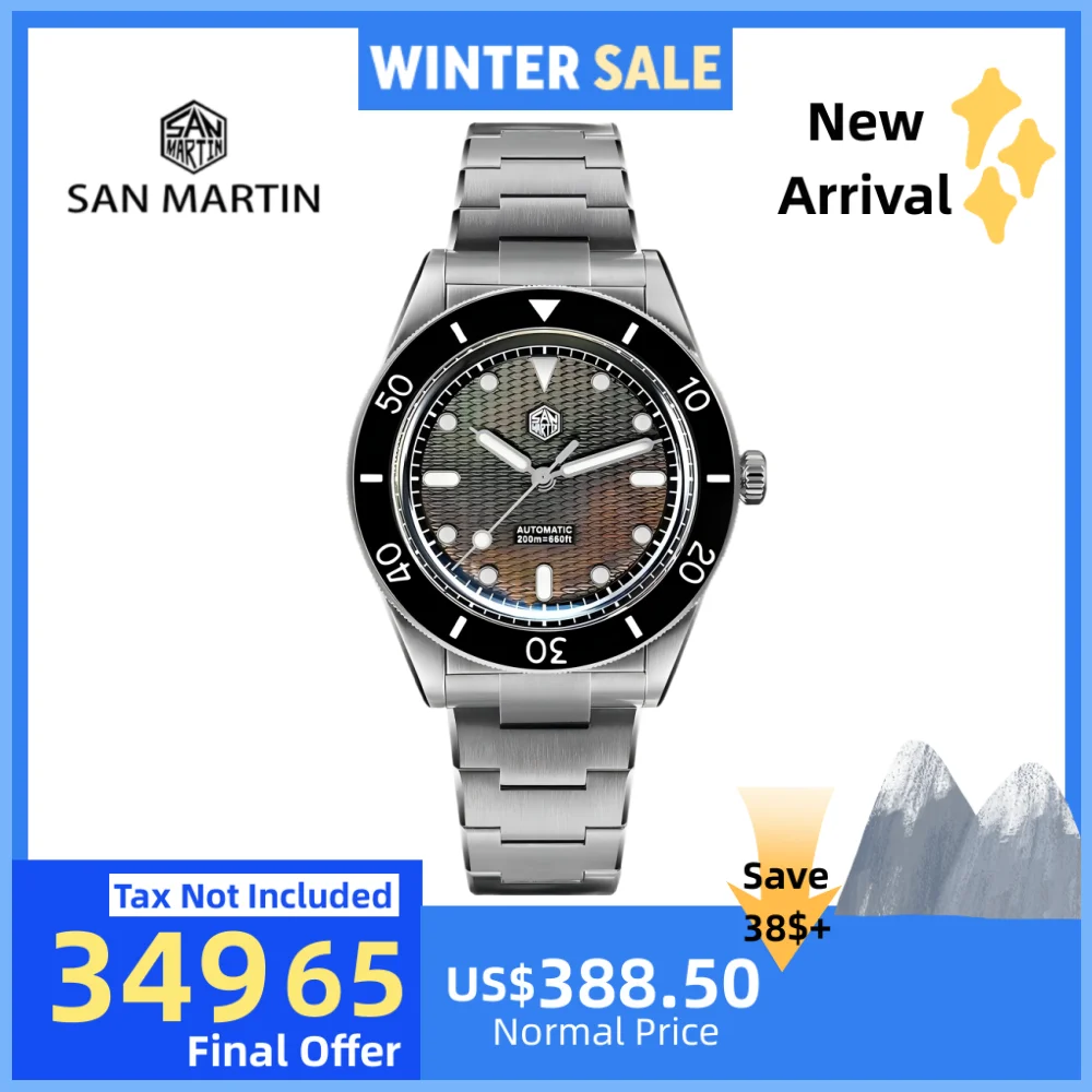 산 마틴 39mm 미요타 90S5 기요슈 MOP 웨이브 다이얼 남성용 자동 시계 다이브 손목시계 셀프 와인딩 BGW-X1 발광 20Bar SN0151GL