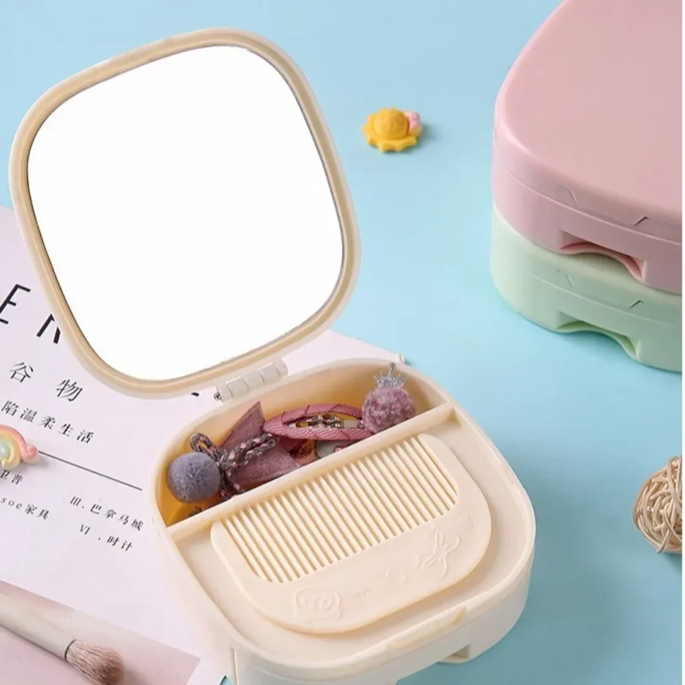 المحمولة بلون مجوهرات خواتم صندوق تخزين مرآة عالية الوضوح منظم أدوات التجميل مرآة لوضع مساحيق التجميل مشط شعر مريح #2