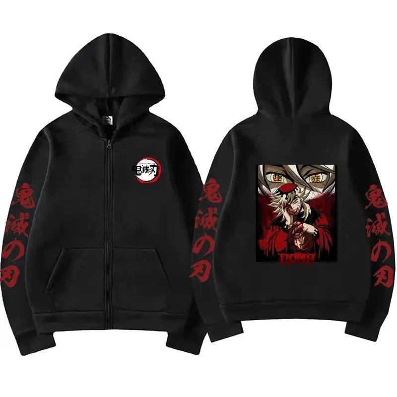 Autumn Winter Anime Zipper Hoodie Jacket Demon Slayer Men Women Oversized Casual Streetwear Sweatshirt Graphic Print Y2k Clothes