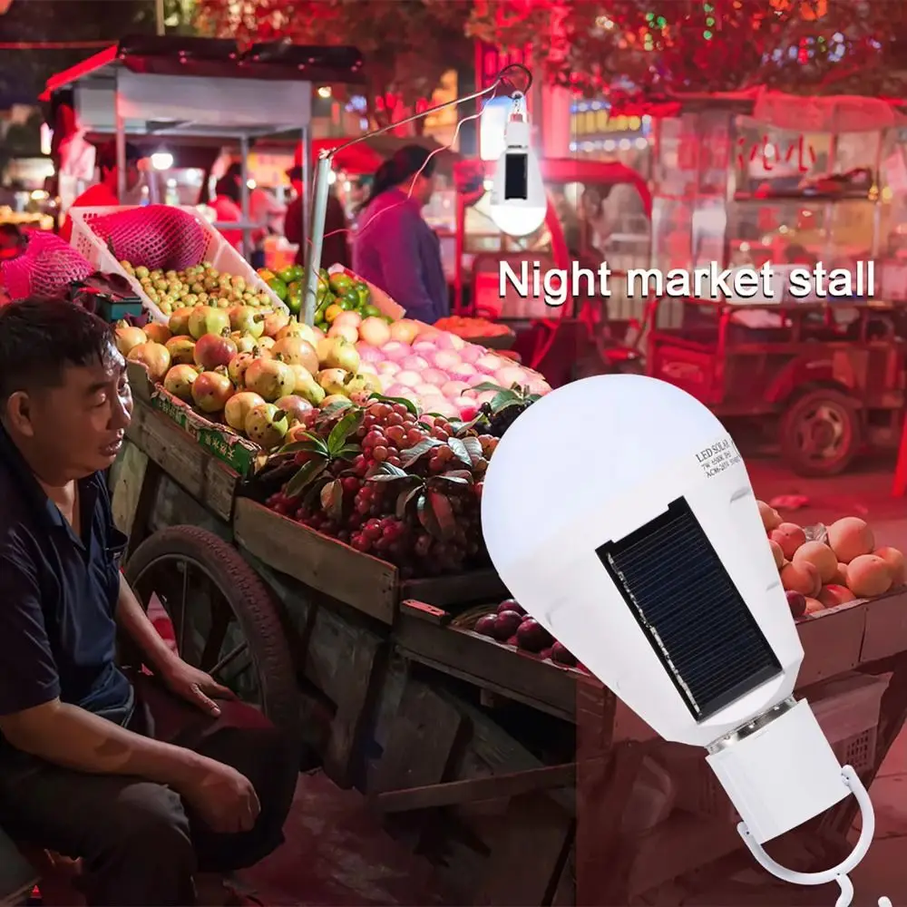 Flicker-Free Rechargeable LED Bulb 12W Solar Charging Emergency Light Bulb Portable 7W Solar LED Camping Light Home Lighting