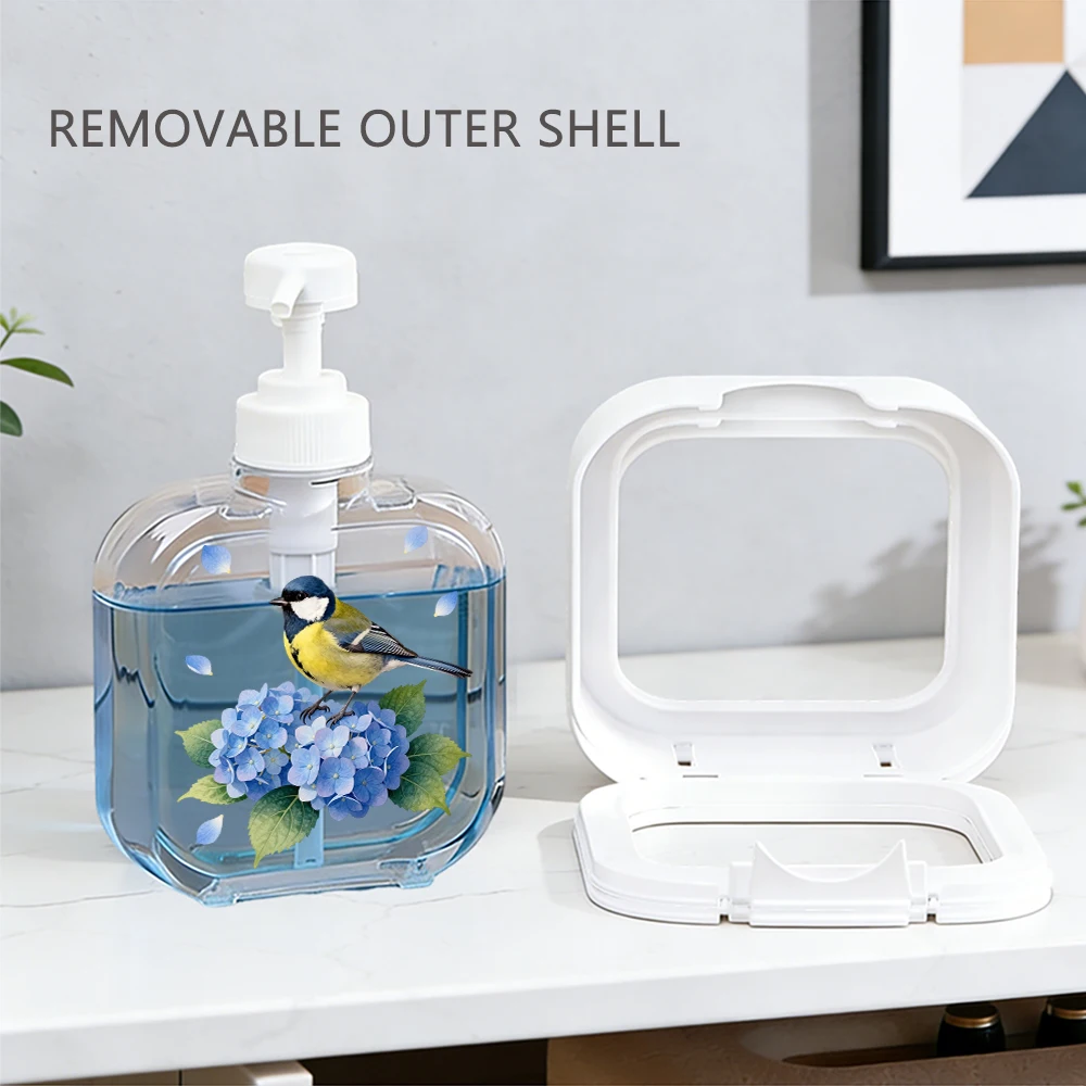 Nature Art Style Soap Dispenser Colorful Little Bird Perched On Blue Hydrangea Floral Print Pattern for Bathroom Kitchen Daily