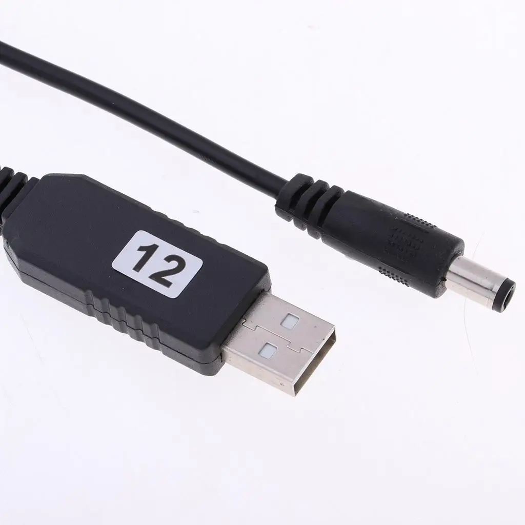Voltage Step Up Cable 5V to 12V USB Power Boost Adapter 5.5 X 2.1mm for Portable Fan Table Lamp and Audio