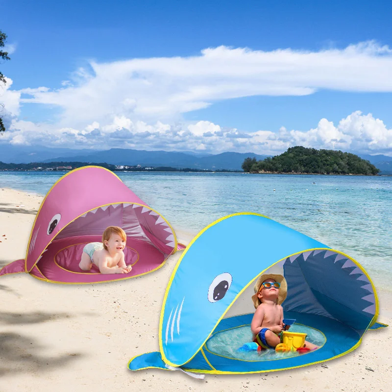 Uv-protecting Beach Tent Portable Shark Baby Sun Shelter Pop Up with Pool for Infant Outdoor Toy Summer Kid Swimming Play House