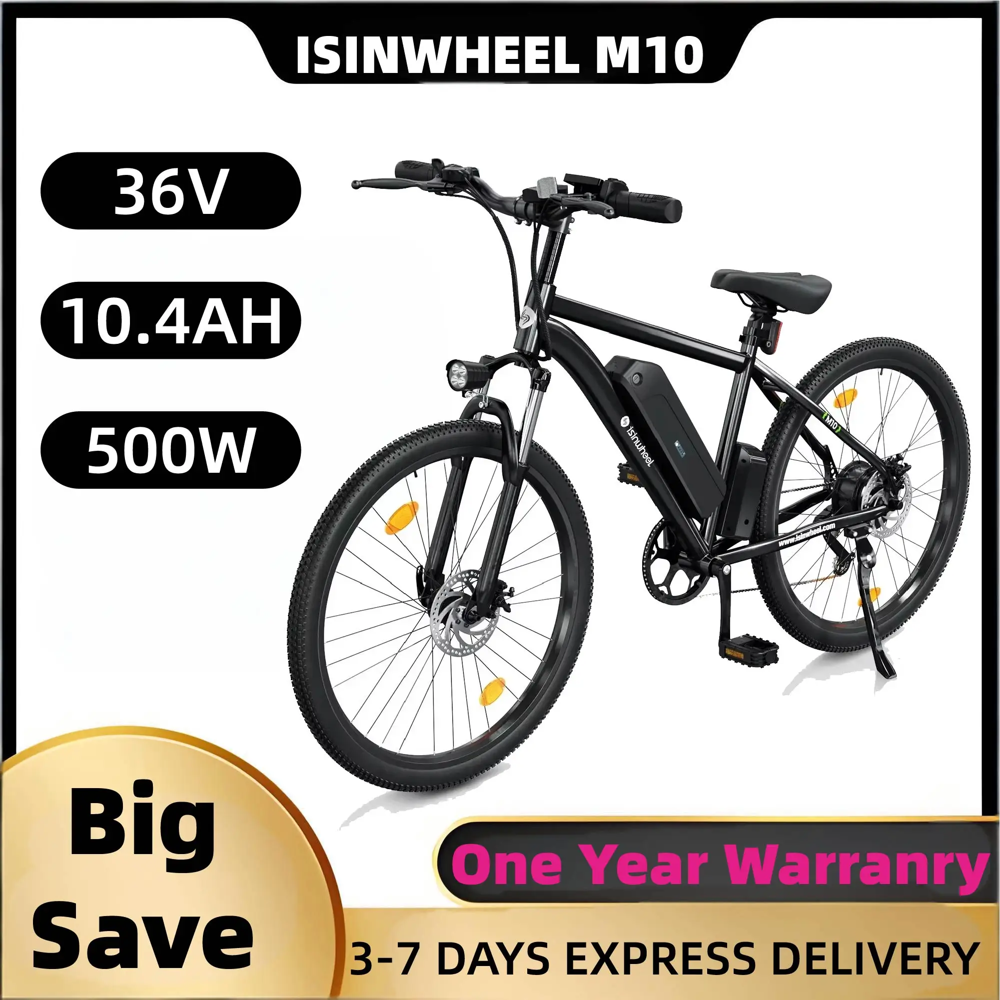 

Isinwheel M10 adult E-bike 500W 36V10.4Ah battery commute Electric Bike,26-inch Fat Tire E-Mountain bike