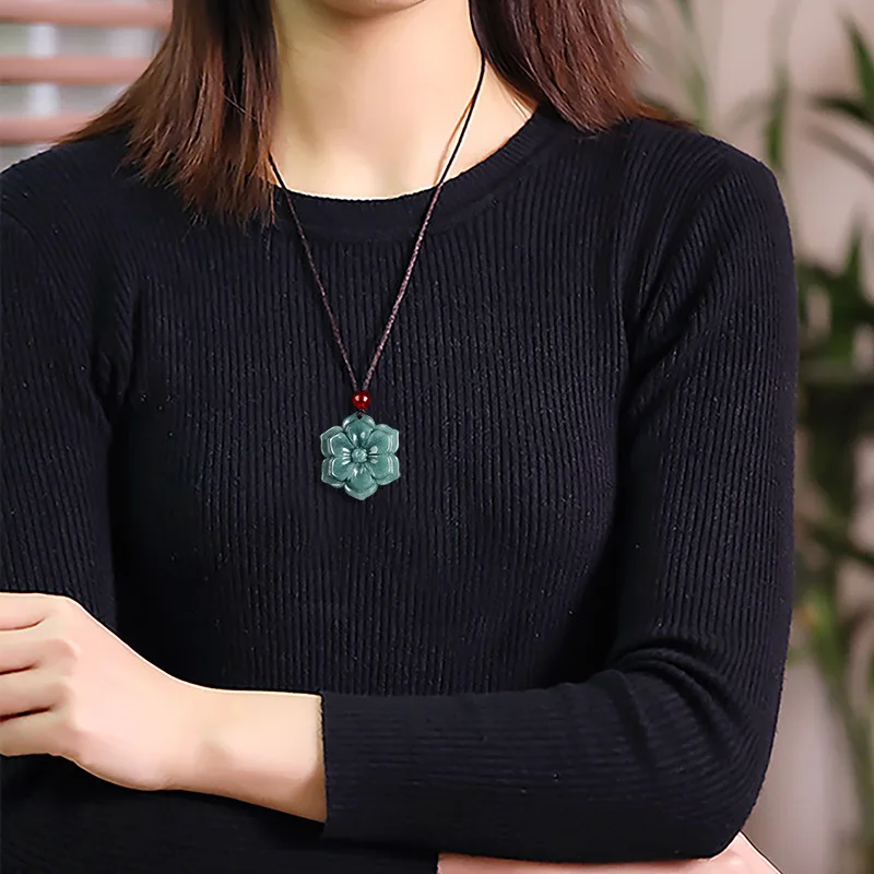 Natural Blue Water Jade Carved Sunflower Necklace Pendant Fine Jewelry Accessories Fashionable Personalized Couple Gift