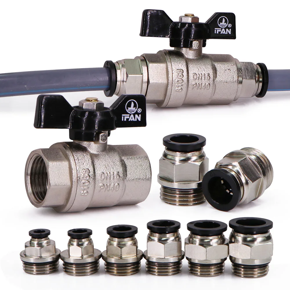 

1/2" Brass Ball Valve Hose Adapter with Handle 6-16mm Quick Connector Switch Tool Garden Watering PE Hose Stop Water Oil Air Gas