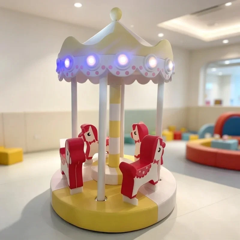 Fun Rainbow Indoor Playground Equipment Soft Play Carousel Ride with Remote Control Merry Go Round for Kids' Events & Parties