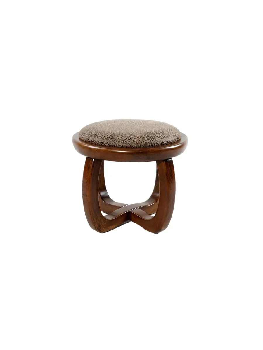 all solid wood stool, walnut color tea stool, fabric small round stool, living room shoe changing stool