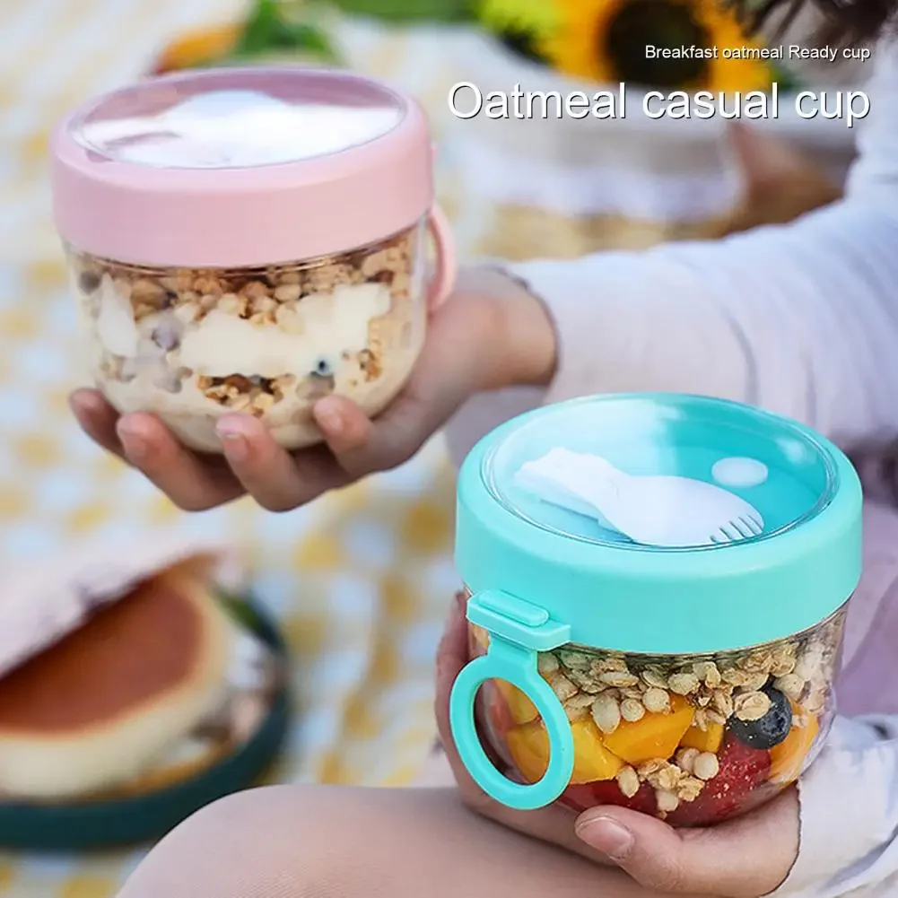 600ml Oatmeal Cup Airtight Lid Thickened with Spoon Food Storage Portable Overnight Yogurt Milk Salad Breakfast Jar