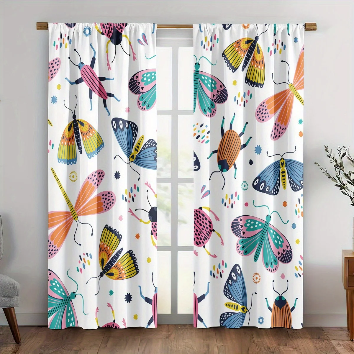 Whimsical Butterfly Print Curtains Set Decorative Window Drapes for Nursery Kids Room and Home Decor