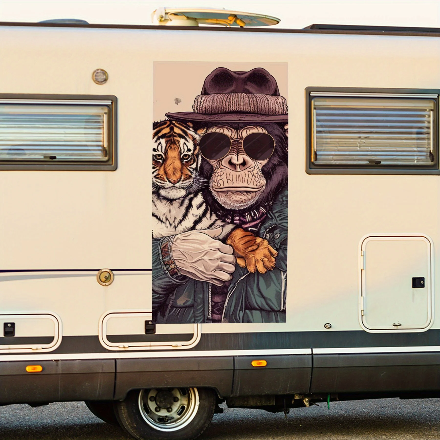 

Модная обезьяна и тигр Buddy, наклейка на дверь автомобиля на колесах, ПВХ, самоводонепроницаемая палка, яркие автомобильные внешние аксессуары, декор Pr