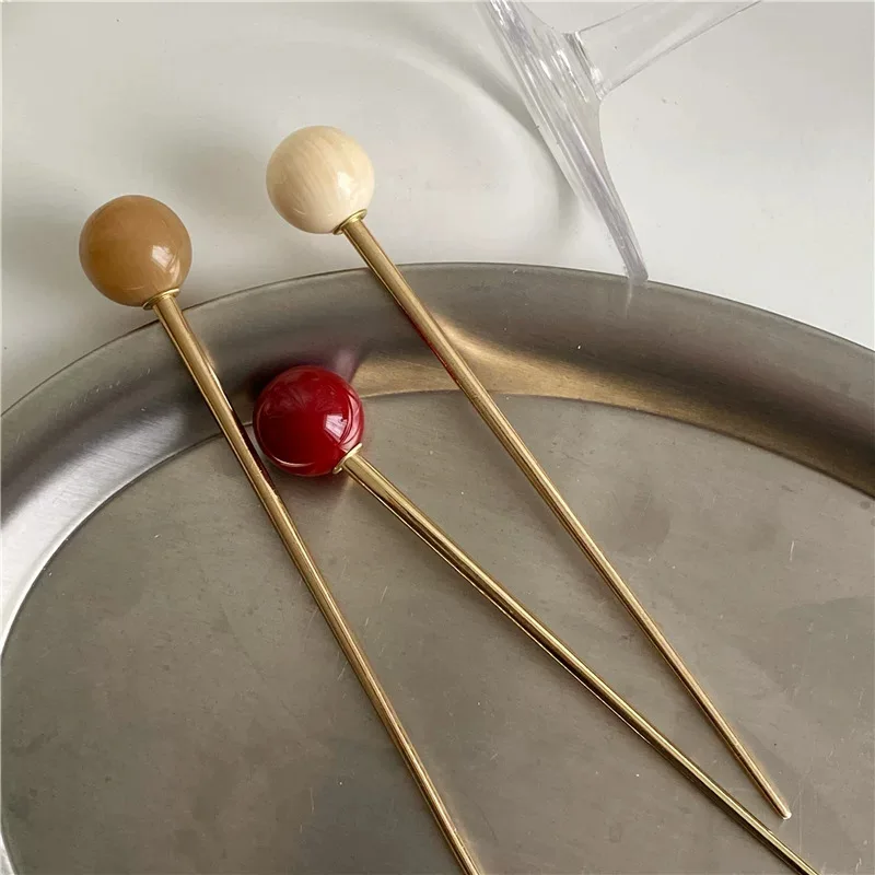 Hair Stick Retro Ball Round Bun Hairpin Women Alloy Gold Tone Medium Lightweight Elegant Back Head Daily Party Gift