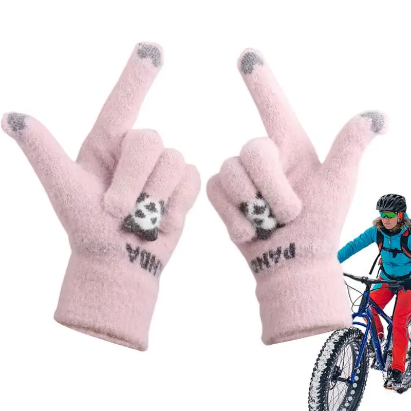 Winter Gloves Touchscreen Cartoon Cycling Gloves Touch Screen Warm Knitted Mittens Hand Warmers Knit Mittens Cute Panda Gloves