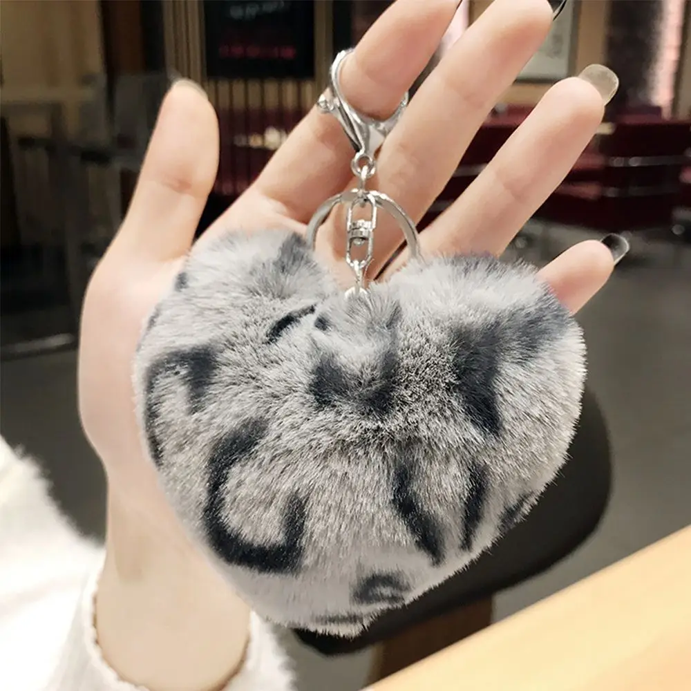 Bags Accessories Round Ball Leopard  Pendant Heart Key Ring Key Chains  Keychain Fur Ball