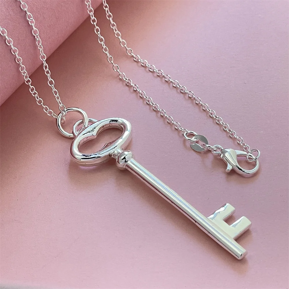 925 Silver Necklace Oval Ring Key Pendant, Suitable For Men And Women To Wear Daily