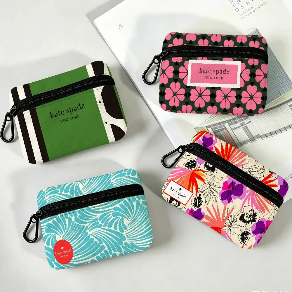 Kate Spade Mini Hanging Oxford Cloth Coin Bag Durable Zipper Key Card Pouch With Carabiner