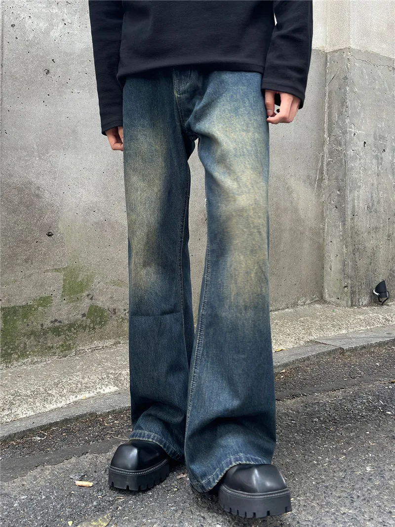 

Ретро зауженные прямые джинсы с завышенной талией, мужские весенние американские джинсовые брюки с эластичной резинкой на талии, молодежный тренд