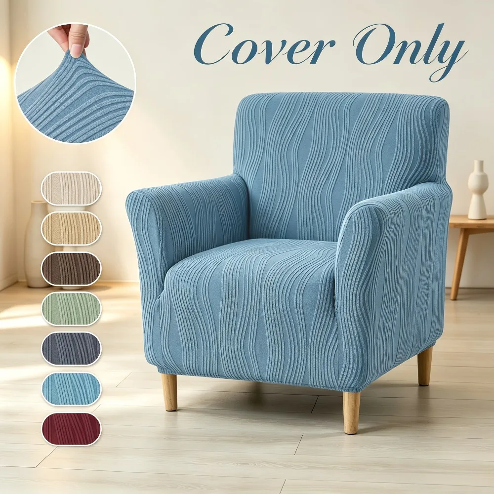 Jacquard Tub Armchairs Chair Cover Solid Color Stretch Chair Cover Club Single Couch Slipcover for Home Living Room Bar Counter