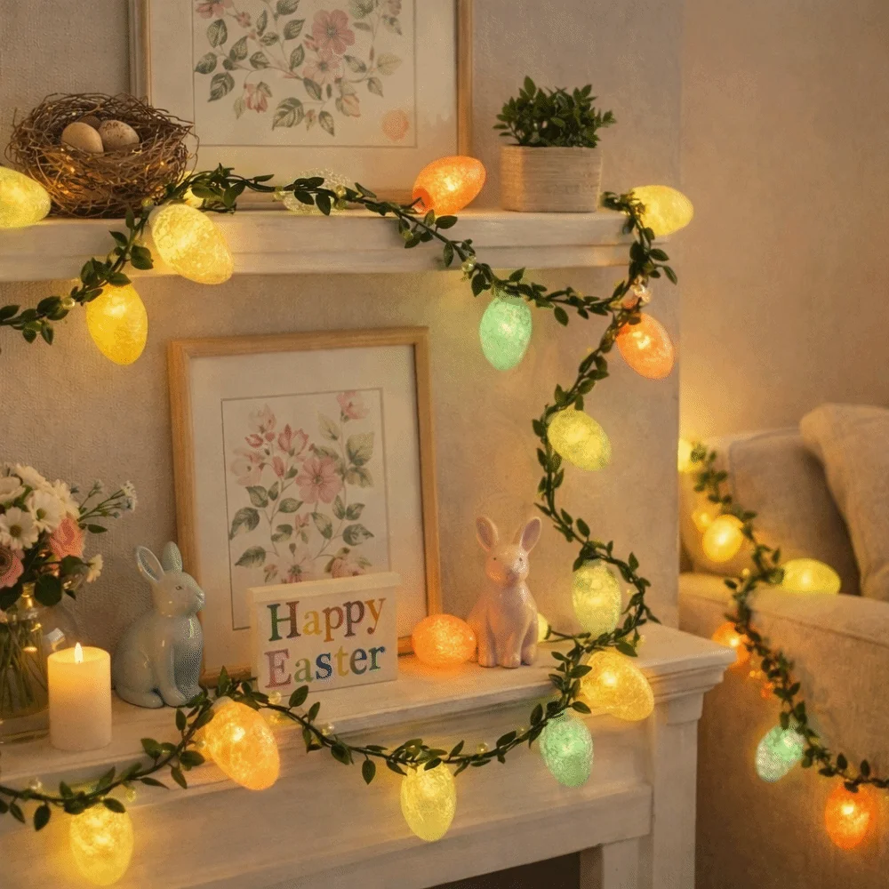 

DIY Luminous Easter Egg Wreath 2M 10 LED Lights Easter Twig Garland Crack Easter Egg Waterproof LED Light Garland Easter Party