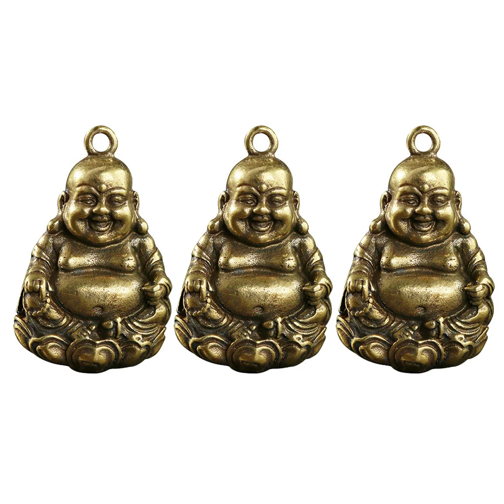 

3Pcs Vintage Brass Maitreya Buddha Pendants Keyring Ornaments DIY Jewelry Decor Bag Keys Hanging Decor Buddhist Charm