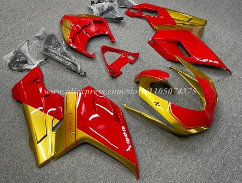 

4Gifts New ABS Motorcycle Fairings Kit Fit For Ducati 848 1098 1198 1098s 1198s Bodywork Set Custom Red Golden