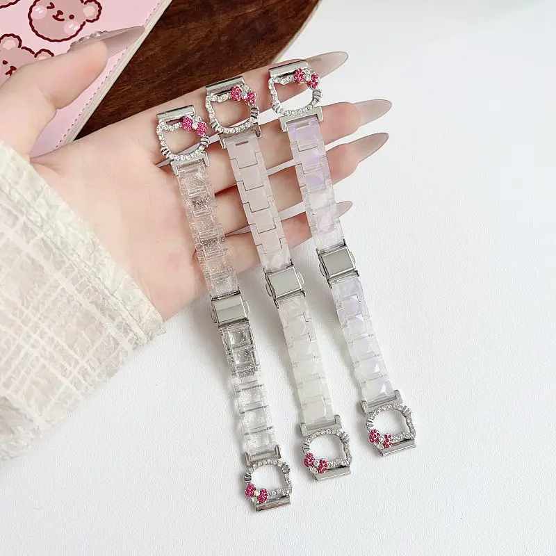 

Slim Transparent Strap for Apple Watch Band 49 46 45 44 42 41 40 38mm Cute Carton Diamond Resin Bracelet for iWatch S10 9 8 7 6
