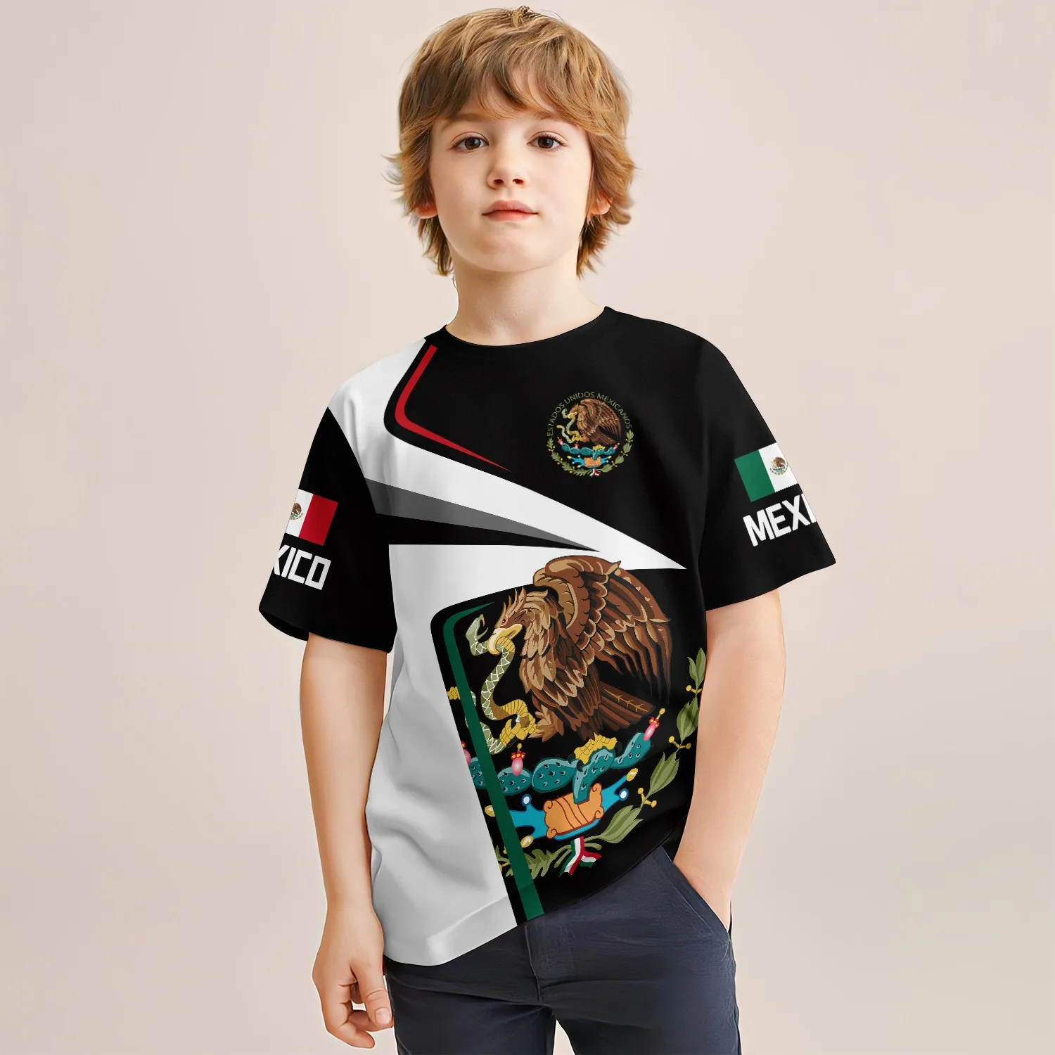 Mexican Elements Fashionable Children's Tops Summe Kids Short-Sleeved Casual Clothes Popular Boys Girls 4-14 Years Old T-Shirts