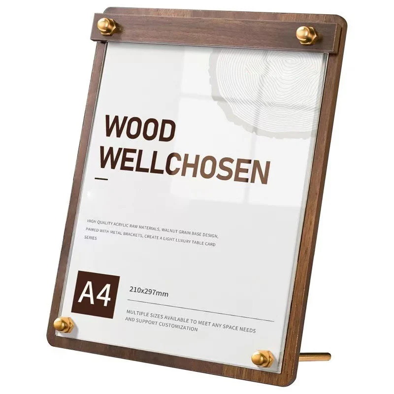 Custom A4/A5 Acrylic Wood Grain Menu Price List Display Stand for Milk Tea & Coffee Shop Order Sign