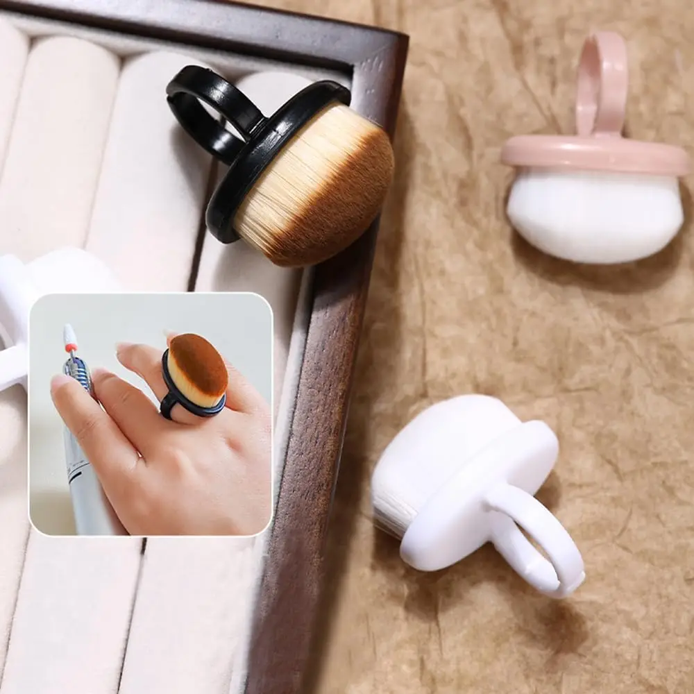 3pcs Finger Ring Nail Dust Brush Soft Bristle Brush for Cleaning Fingernails Toenails Nail Brushes Prep Manicure Tools