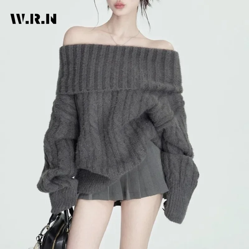 

2025 Winter Hotsweet Casual Square Collar Knitted Long Sleeve Gyaru Pullovers Women Coquette Solid Sheath Ladies Sexy Sweater