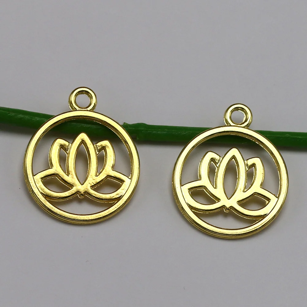 

20pcs Alloy Pendant Charms Round Lotus Flower Diy Jewelry Making Accessories Necklace Bracelet Keychain Decorative Gift Set Gold