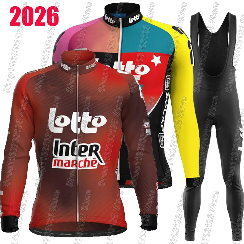 

Комплект велоформы Lotto Team 2026: джерси с длинным рукавом и шорты на лямках для шоссейного и горного велоспорта (Бельгия), летняя и зимняя одежда
