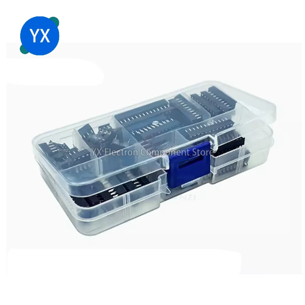 2 Boxes IC Socket Kit 66 IC Sockets in A Box Chip Holder MCU Holder DIP-6/8/14/16/18/20/24/28 Parts Box Device Assembly