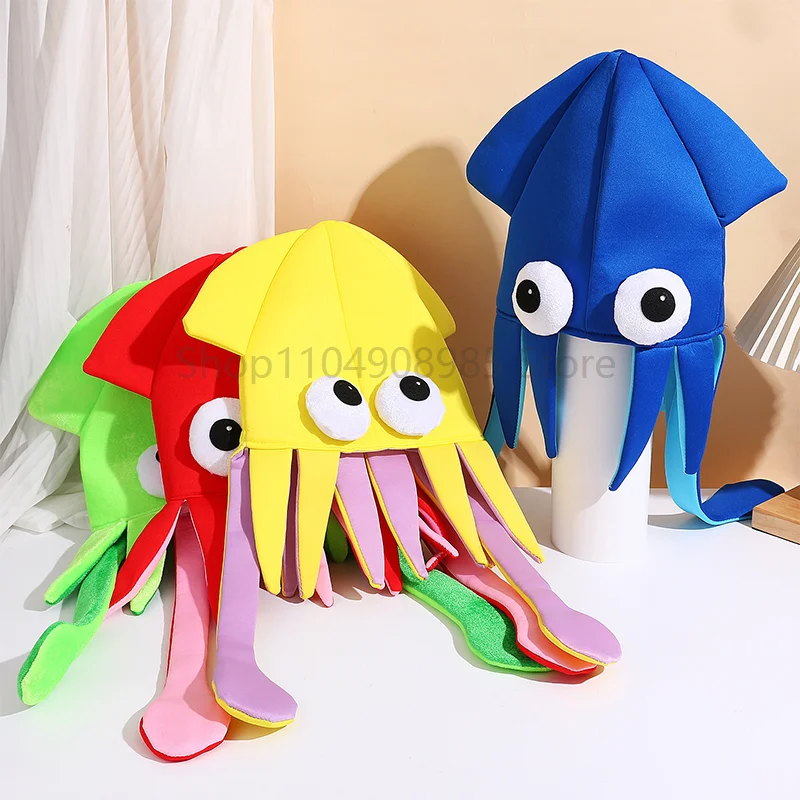 Lustige Unisex Frauen Rot Plüsch Helle Oktopus Kappe Party Hut Octopus Kopfbedeckung Männer Grün Erwachsene Tintenfisch Hut