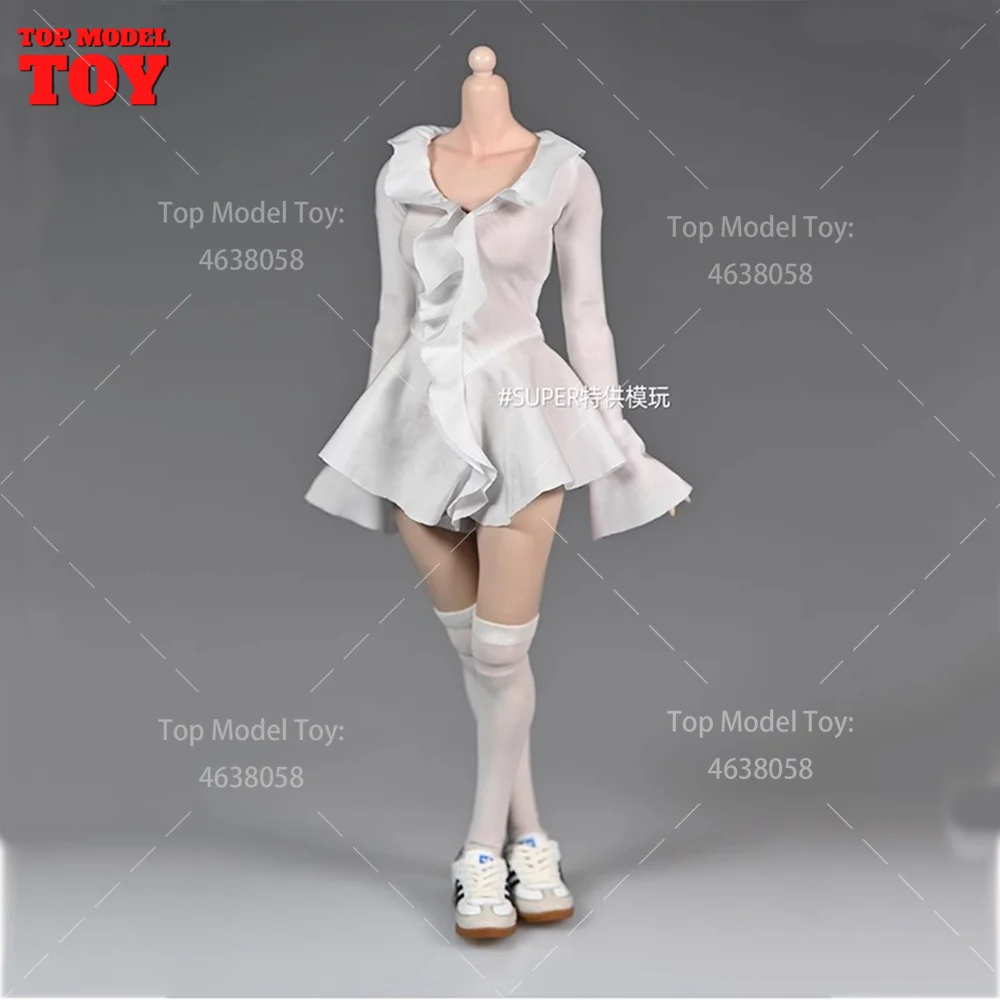 

1/6 Scale Silver Lotus Leaf Lace Short Dress Clothes Model for 12'' AT203 Female Soldiers Action Figure Body Dolls In Stock