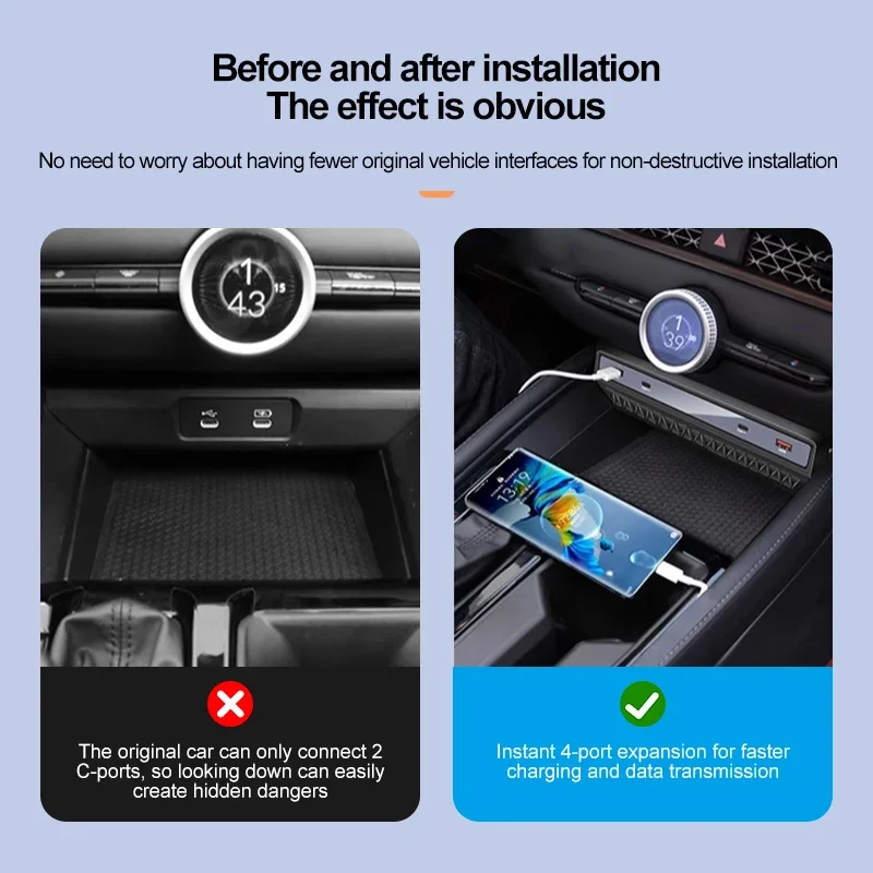 Car USB Type-C Splitter Adapter Fast Charger CD Slot Installation Fit for Honda Accord 2024 2025 2023 Central Interior Accessory