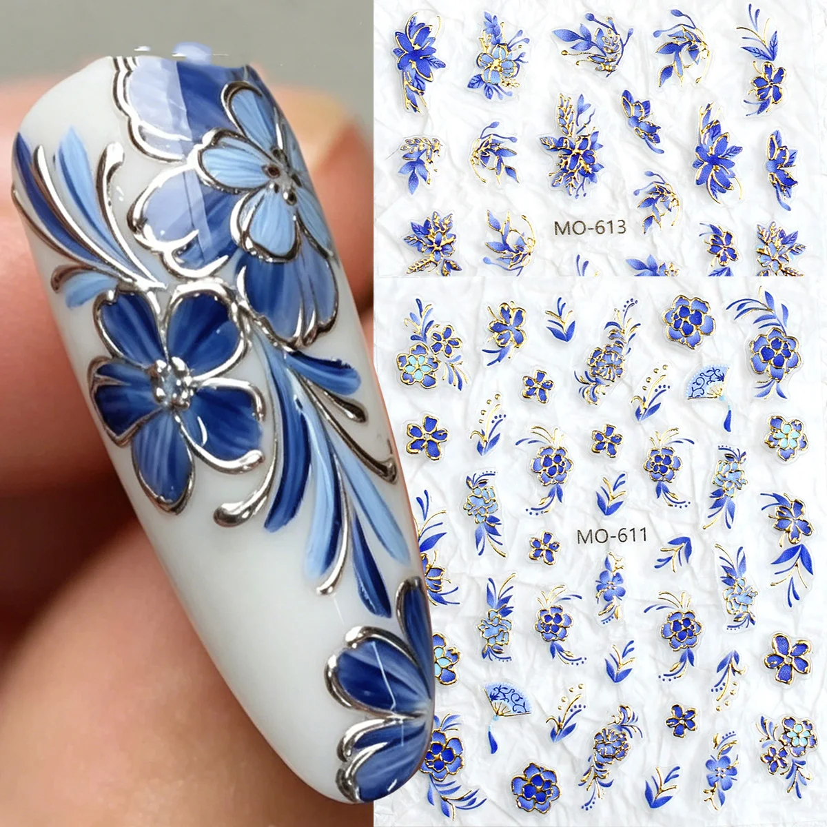 Nail Art France - 3D Blumen-Nagelaufkleber - Frühlingsblaues Blumendesign für