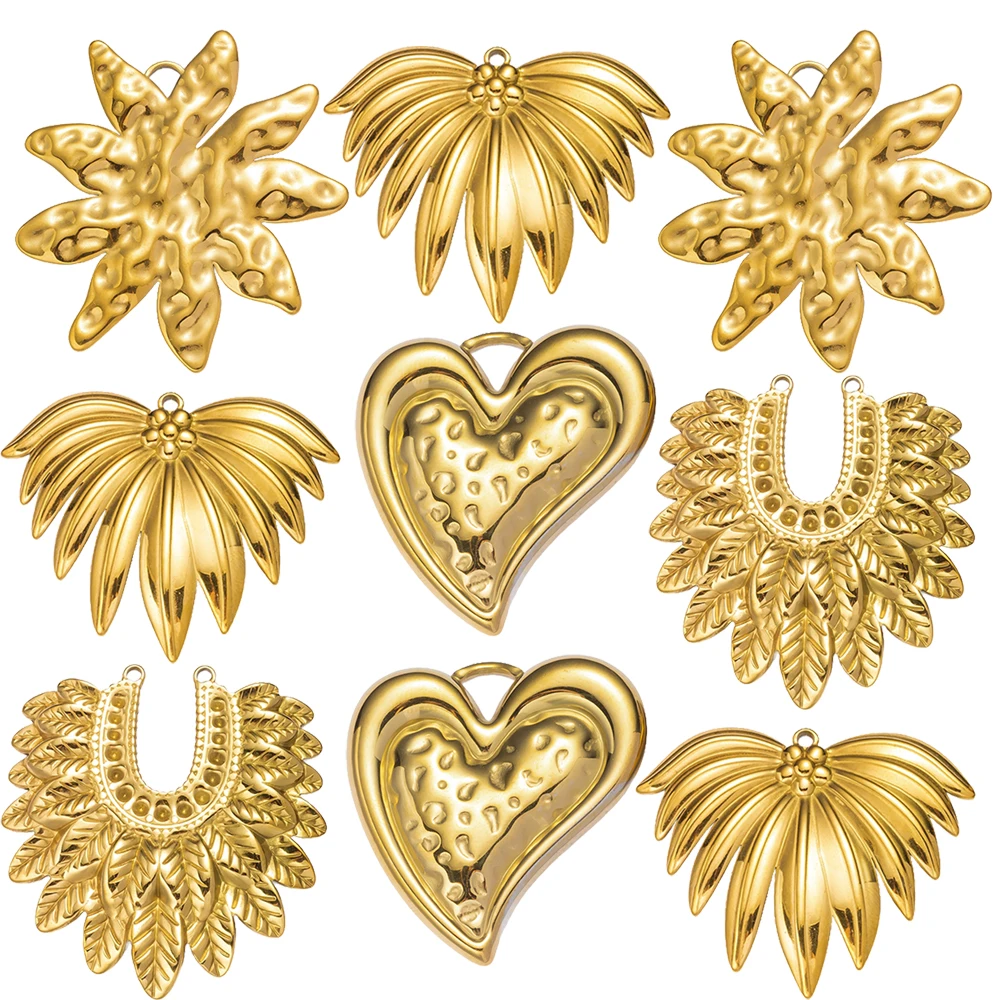 2pcs Gold Stainless Steel Heart Leaf Charms Pendants rnaments for Necklace Jewelry Making Bracelets DIY Craft Accessories view 2