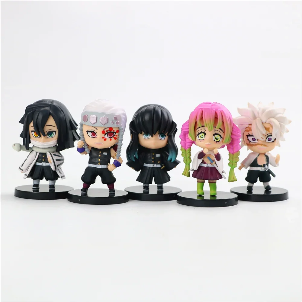 5pcs/lot Anime Demon Slayer Kimetsu No Yaiba Nezuko Zenitsu Tanjirou Giyuu Inosuke Kyoujurou Action Figure Cute PVC Doll gift