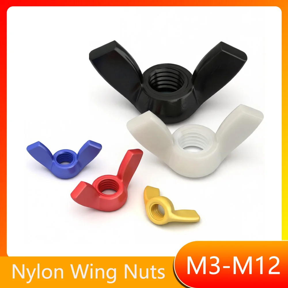 Black/White/Red/Yellow/Blue Nylon Nut Wingnut Butterfly Nut Plastic Wing Nuts Hand Tighten Nuts M3 M4 M5 M6 M8 M10 M12