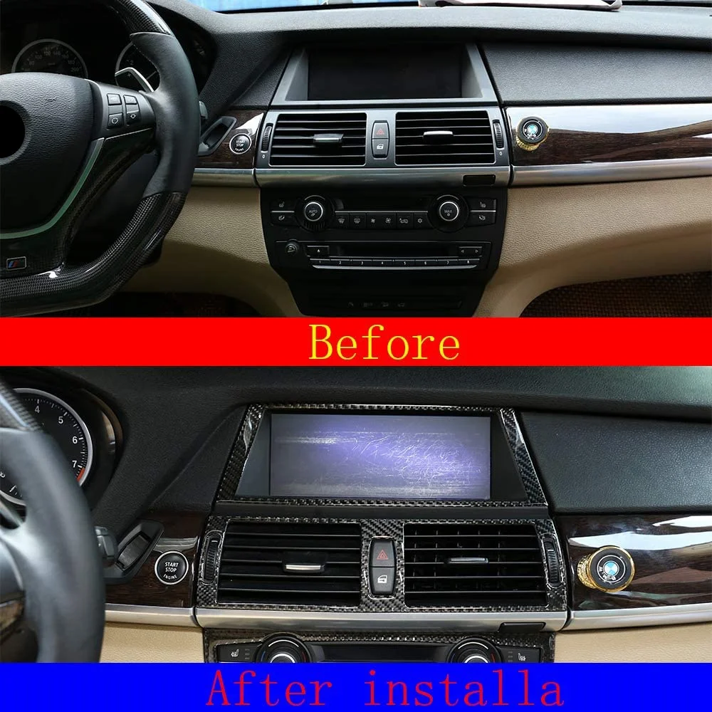 لوحة القيادة المركزية من ألياف الكربون ABS ، غطاء إطار تنفيس الهواء للملاحة ، لوحة التقليم لسيارة BMW X5 ، E70 ، 6 ، x71 ،