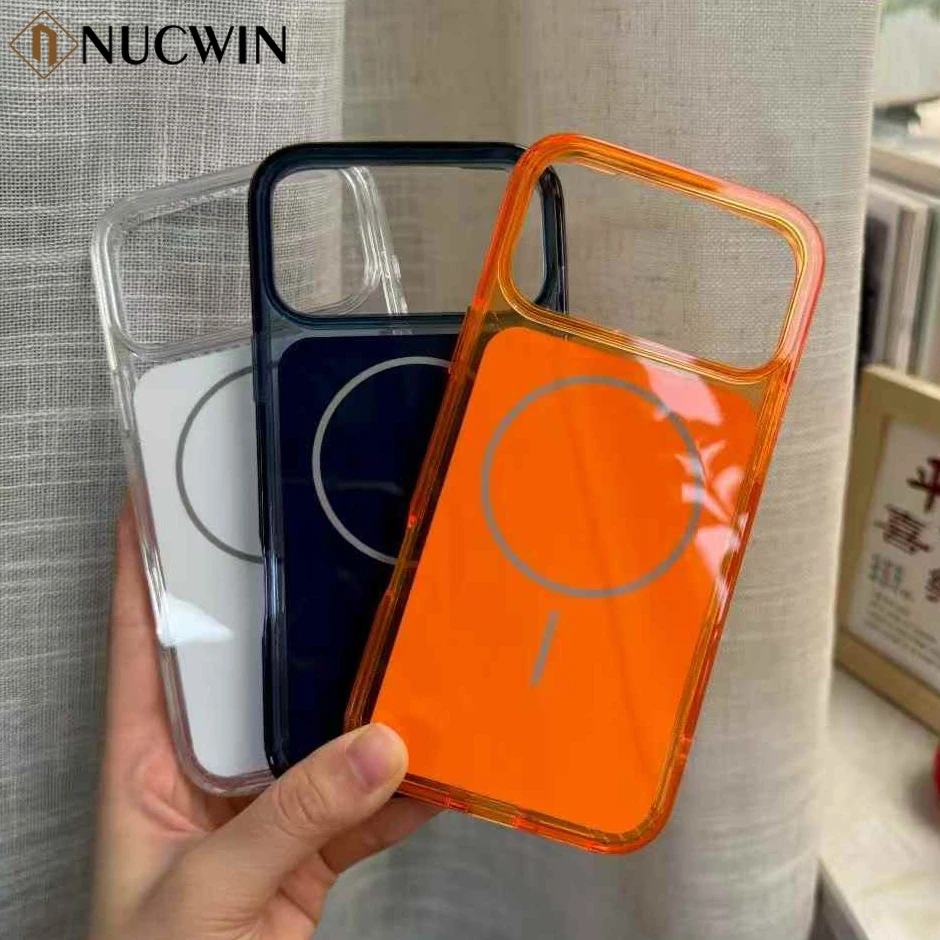 최신 오렌지 투명 맥세이프 폰 케이스 아이폰 17 프로 맥스 17프로 패션 남녀 무선 마그네틱 충전 PC 커버