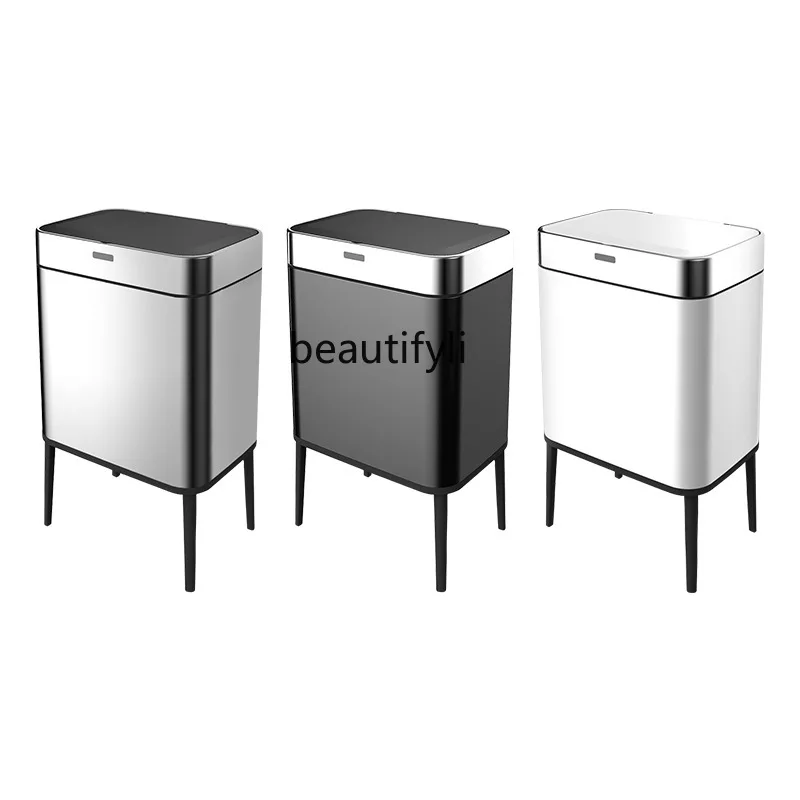 Trash Can Stainless Steel Smart Induction Trash Can Home Use and Commercial Use 60L Mute Trash Can with Lid