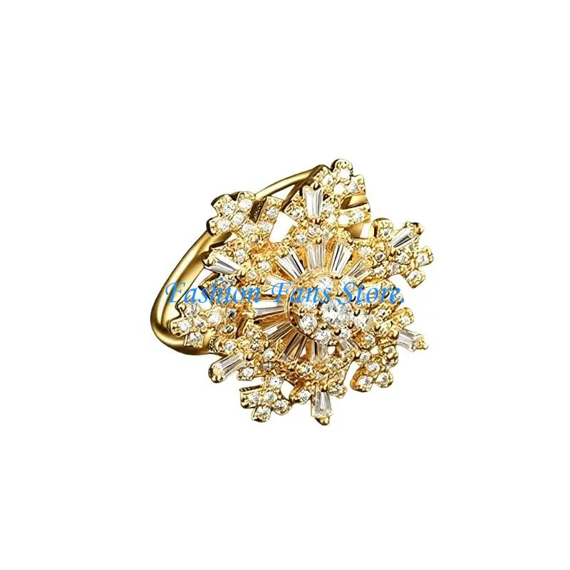  Fashionable Snowflake Ring Copper Made Double Zircon Design Finger Accessories