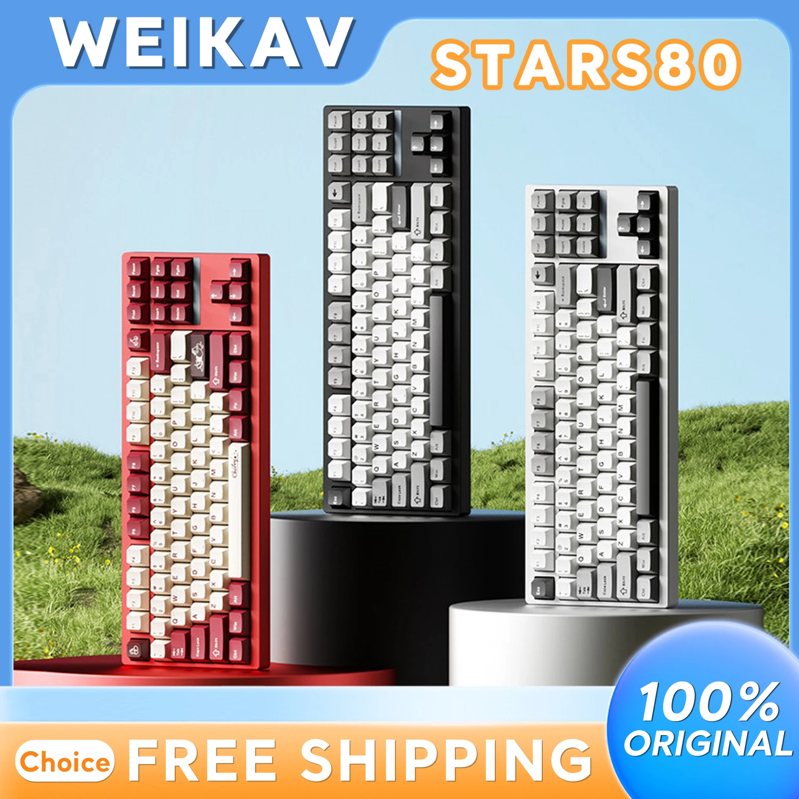 

WEIKAV STARS80 Mechanical Keyboard Standard Tri Mode Wireless Bluetooth Aluminum Customizable Bead Quick Release RGB QMK VIA