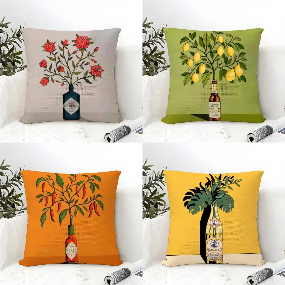 Lemon Tree Beer Juice Chili Cushion Cover Eco Linen Pillow Case Double-Sided Print Breathable Durable Zipper Home Decor Gift