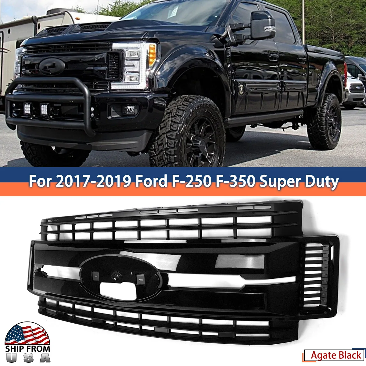 

Magickit Grill For Ford F250 F-350 F-450 F-550 Super Duty 2017 2018 2019 Agate Black UM/M7414 Front Bumper Grille Radiator Grill