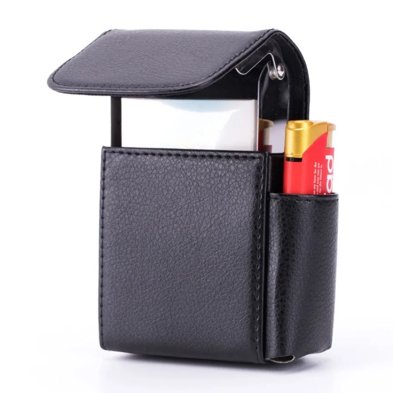 Leather Cigarette Case Original Boxes PU Hold 20pcs Cigarettes Butane Gas Lighter Businessman Cigaret Case Gadgets For Men Smoke