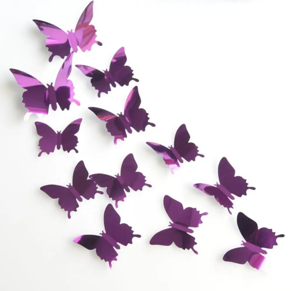 12Pcs/Set Butterfly 3D Mirror PVC Wall Sticker Decal Removable Butterfly Wall Sticker DIY Modern Art Home Decorations Gift